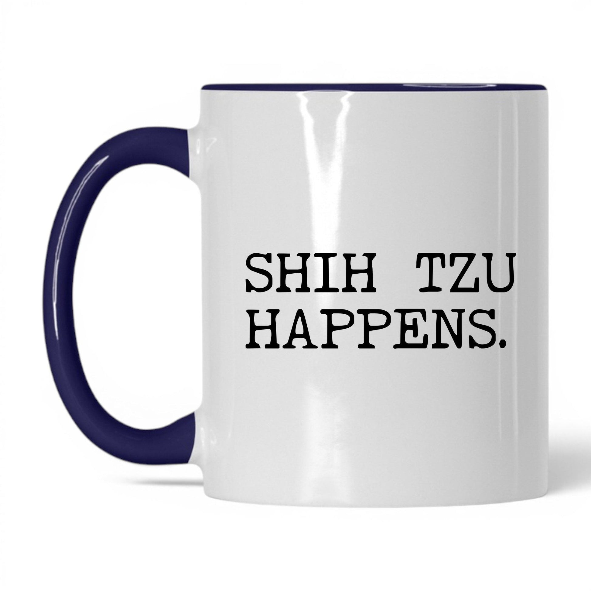 Shih Tzu Happens 11oz white and midnight blue coffee mug