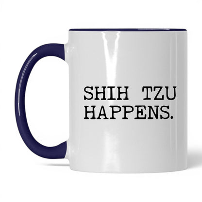 Shih Tzu Happens 11oz white and midnight blue coffee mug