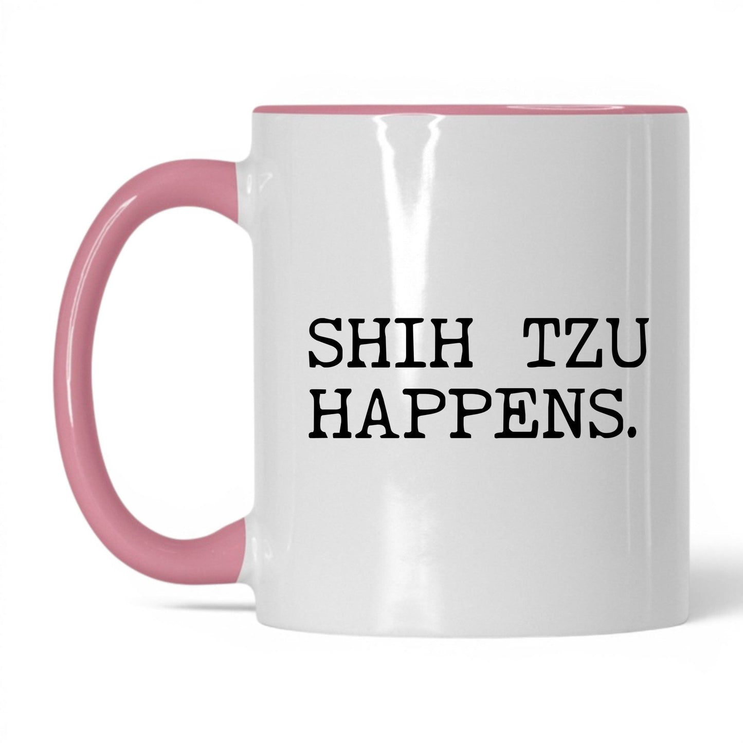 Shih Tzu Happens 11oz white and pink coffee mug