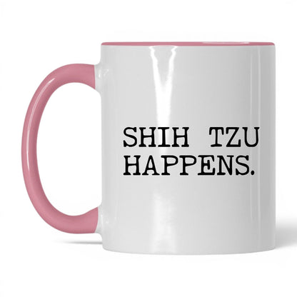Shih Tzu Happens 11oz white and pink coffee mug
