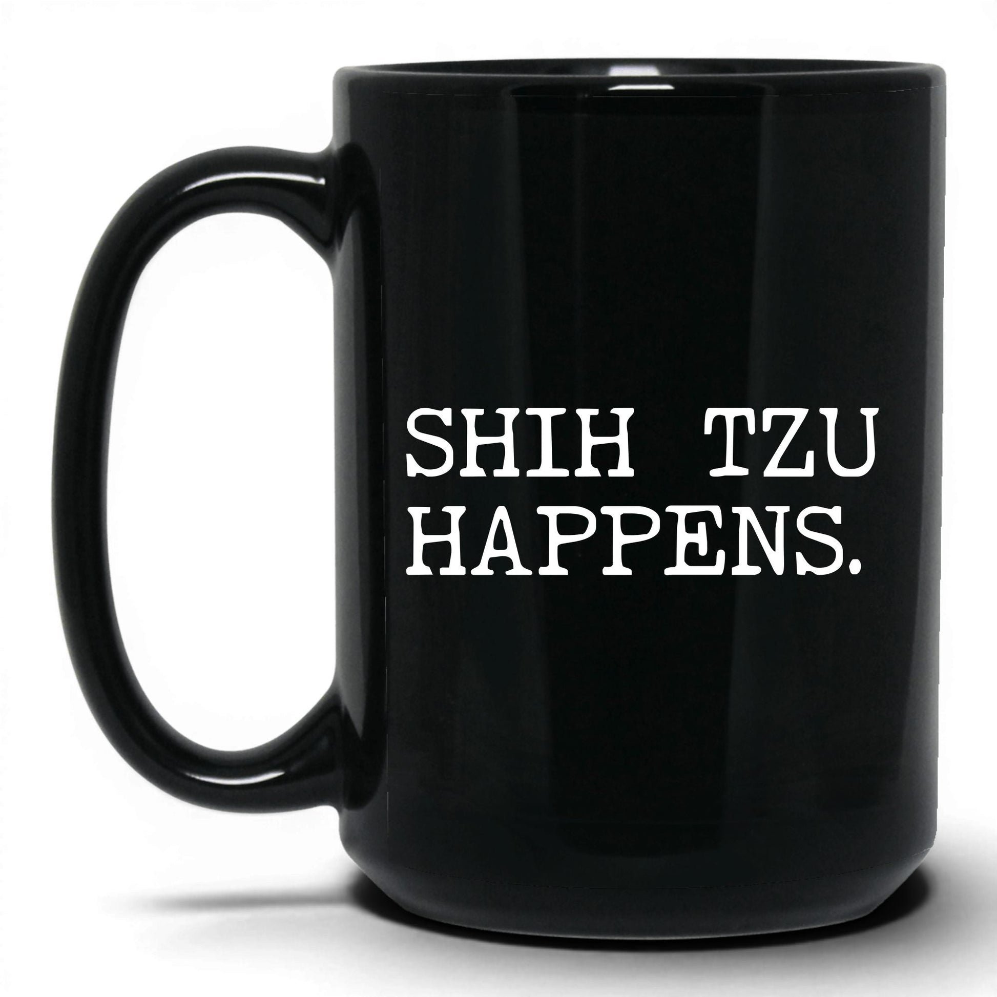 Shih Tzu Happens 15oz black coffee mug