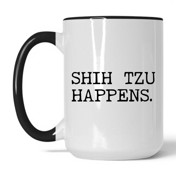 Shih Tzu Happens 15oz white and black coffee mug