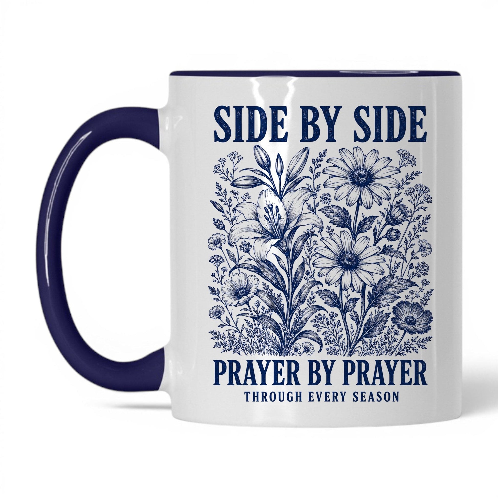 Side by Side, Prayer by Prayer 11oz White Midnight Blue coffee mug
