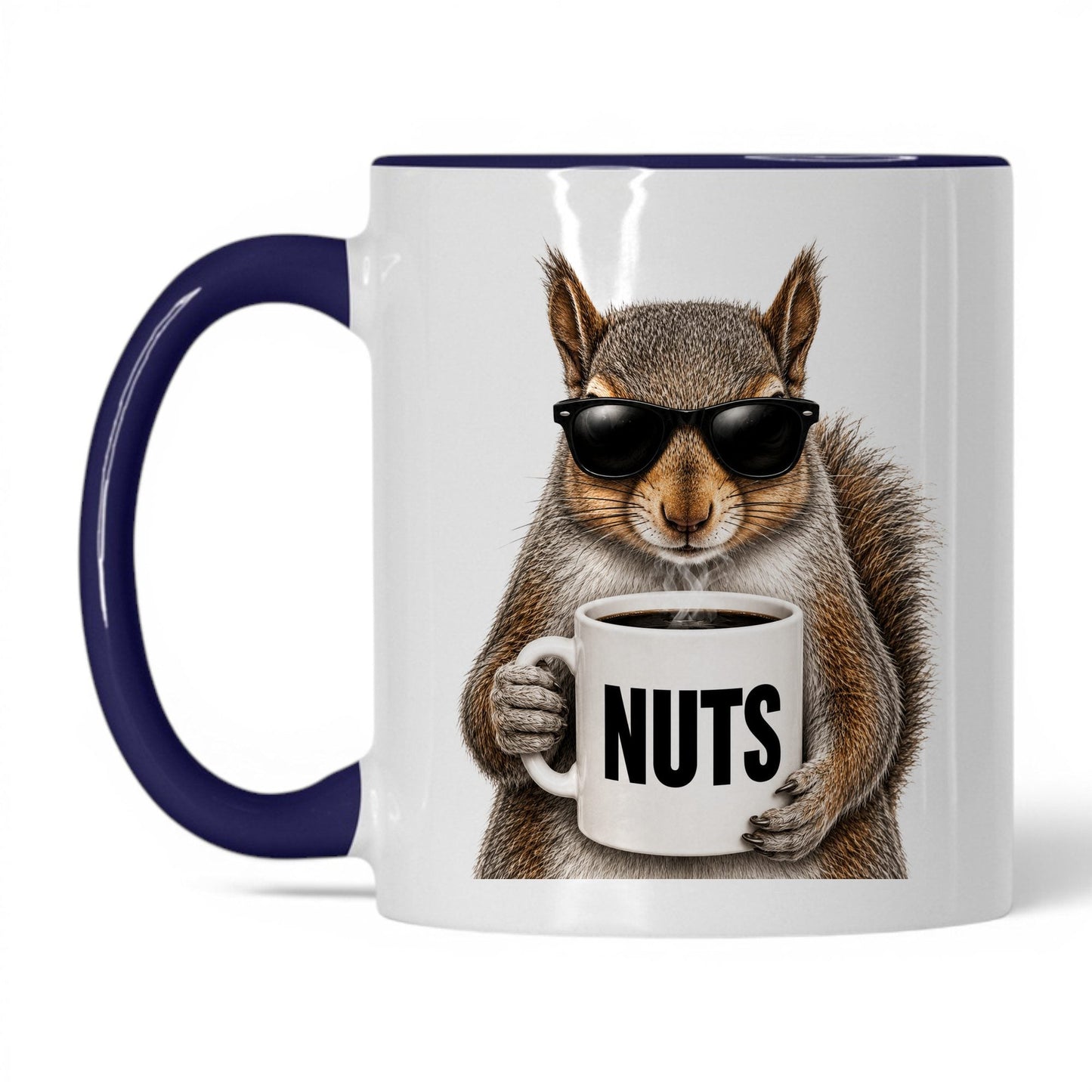 Squirrel Nuts coffee mug — 11oz White Midnight Blue