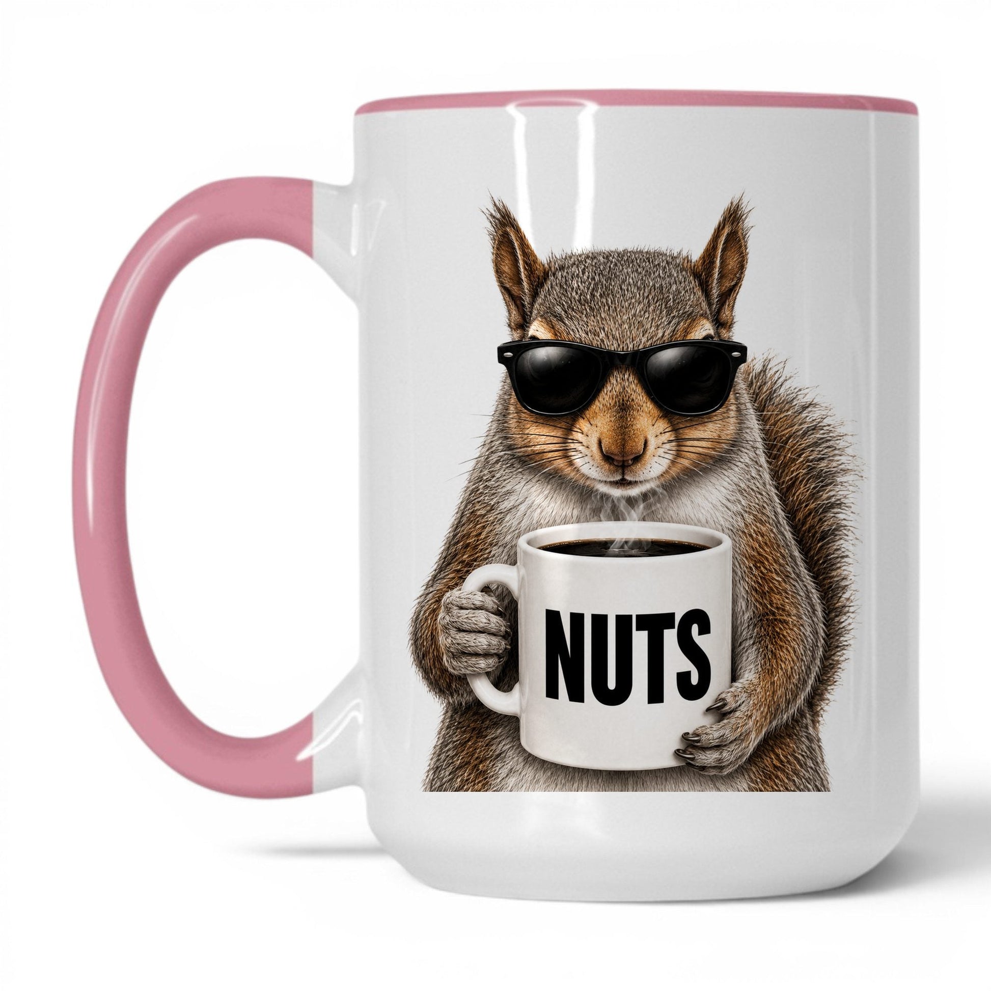 Squirrel Nuts coffee mug — 15oz White Pink