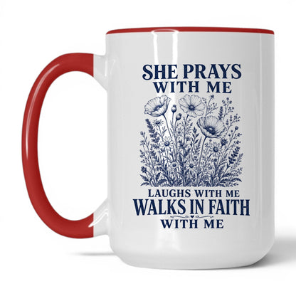 She Prays With Me 15oz White/Red coffee mug