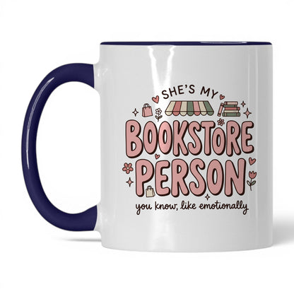 She’s My Bookstore Person doodle 11oz White Midnight Blue coffee mug