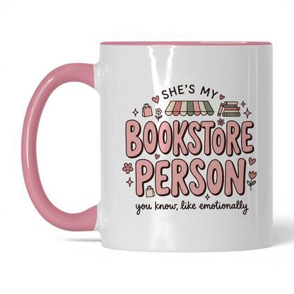 She’s My Bookstore Person doodle 11oz White Pink coffee mug