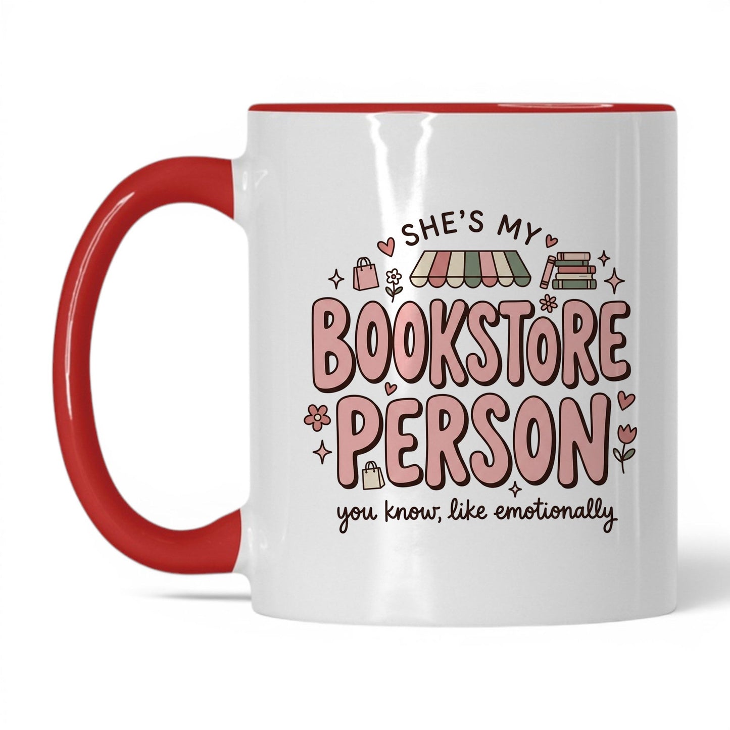 She’s My Bookstore Person doodle 11oz White Red coffee mug