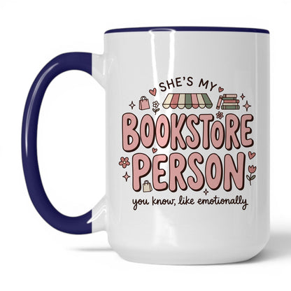 She’s My Bookstore Person doodle 15oz White Midnight Blue coffee mug