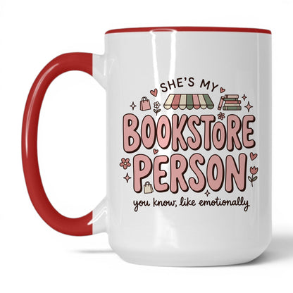 She’s My Bookstore Person doodle 15oz White Red coffee mug