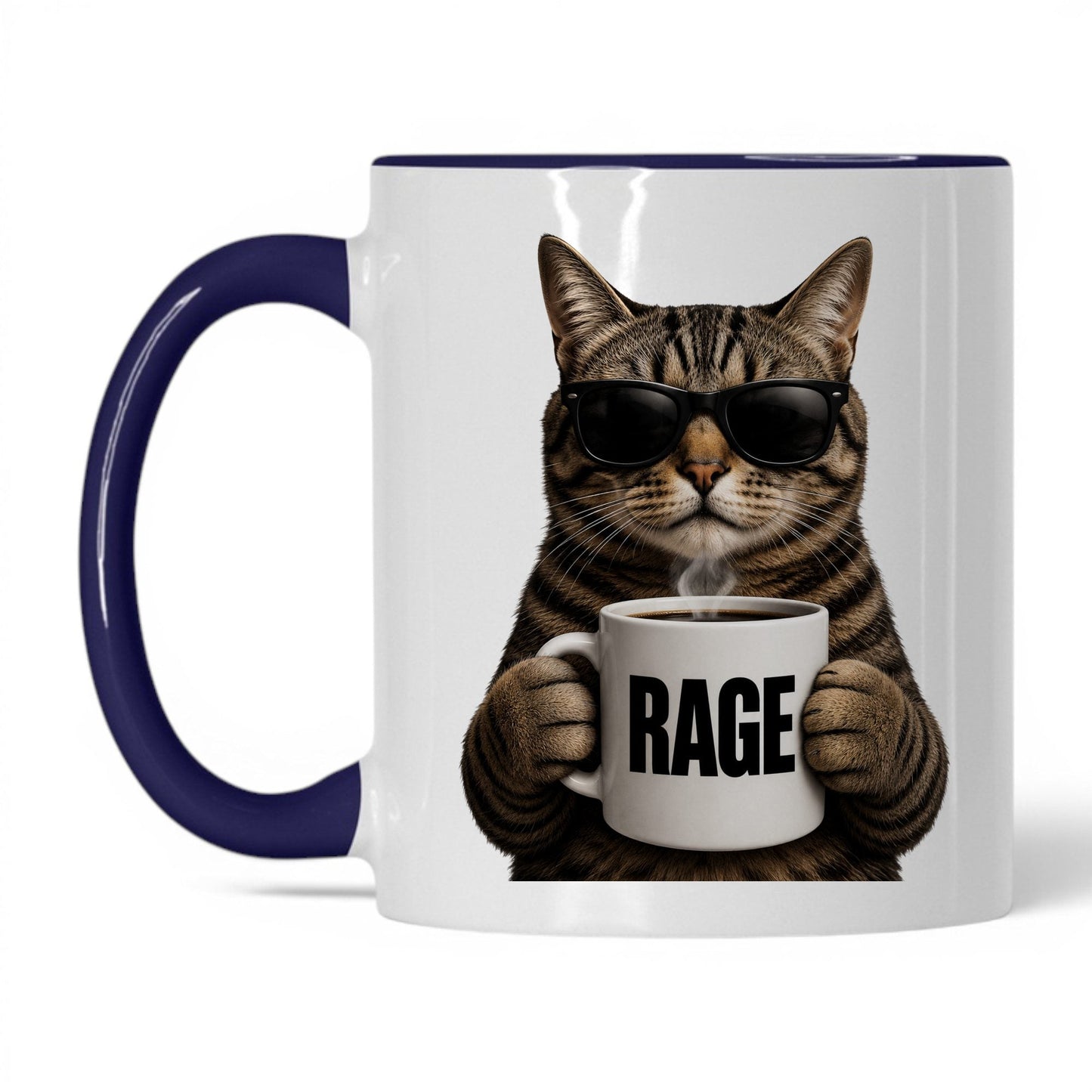 Tabby Cat Rage coffee mug 11oz midnight blue