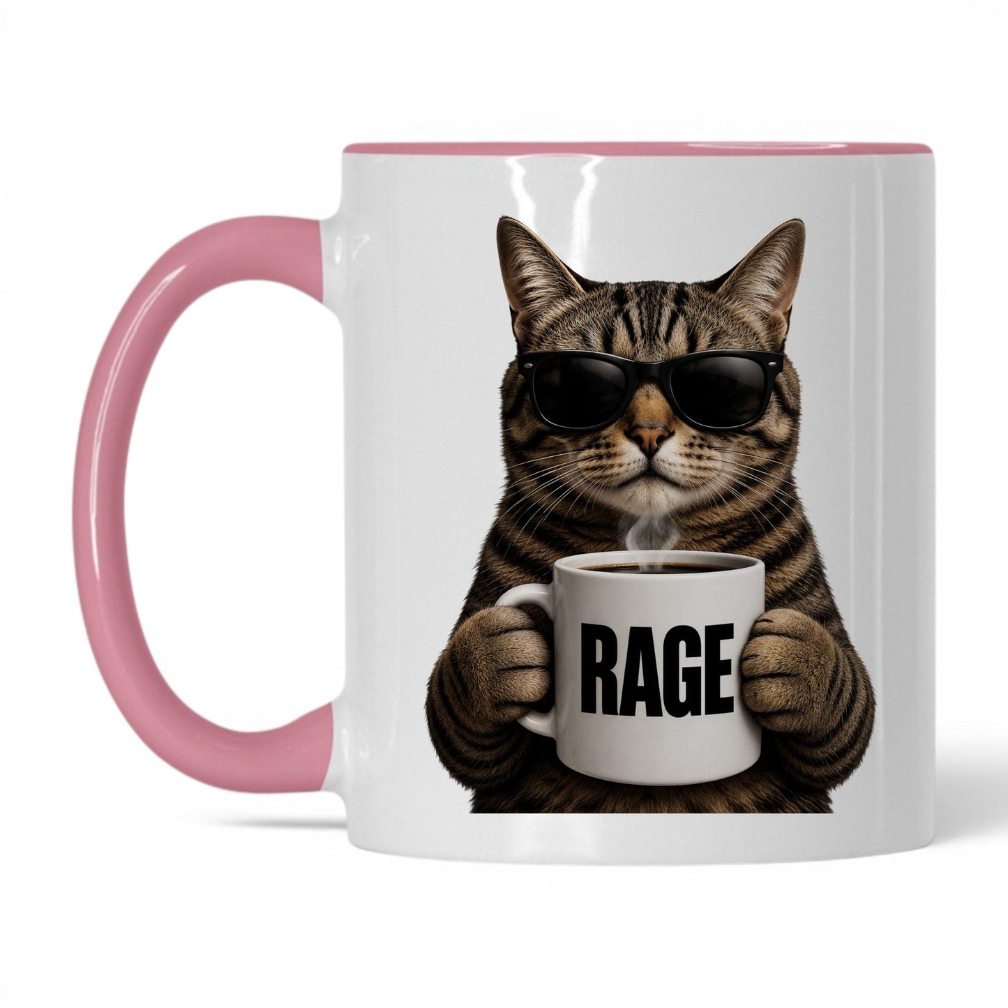 Tabby Cat Rage coffee mug 11oz pink