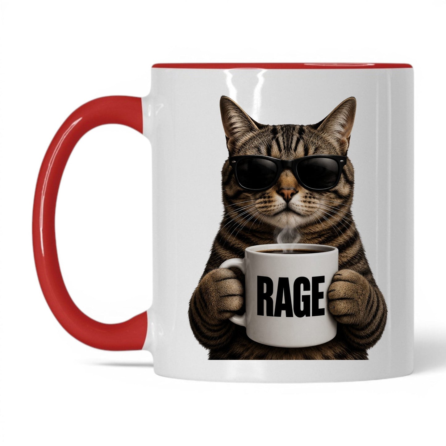 Tabby Cat Rage coffee mug 11oz red
