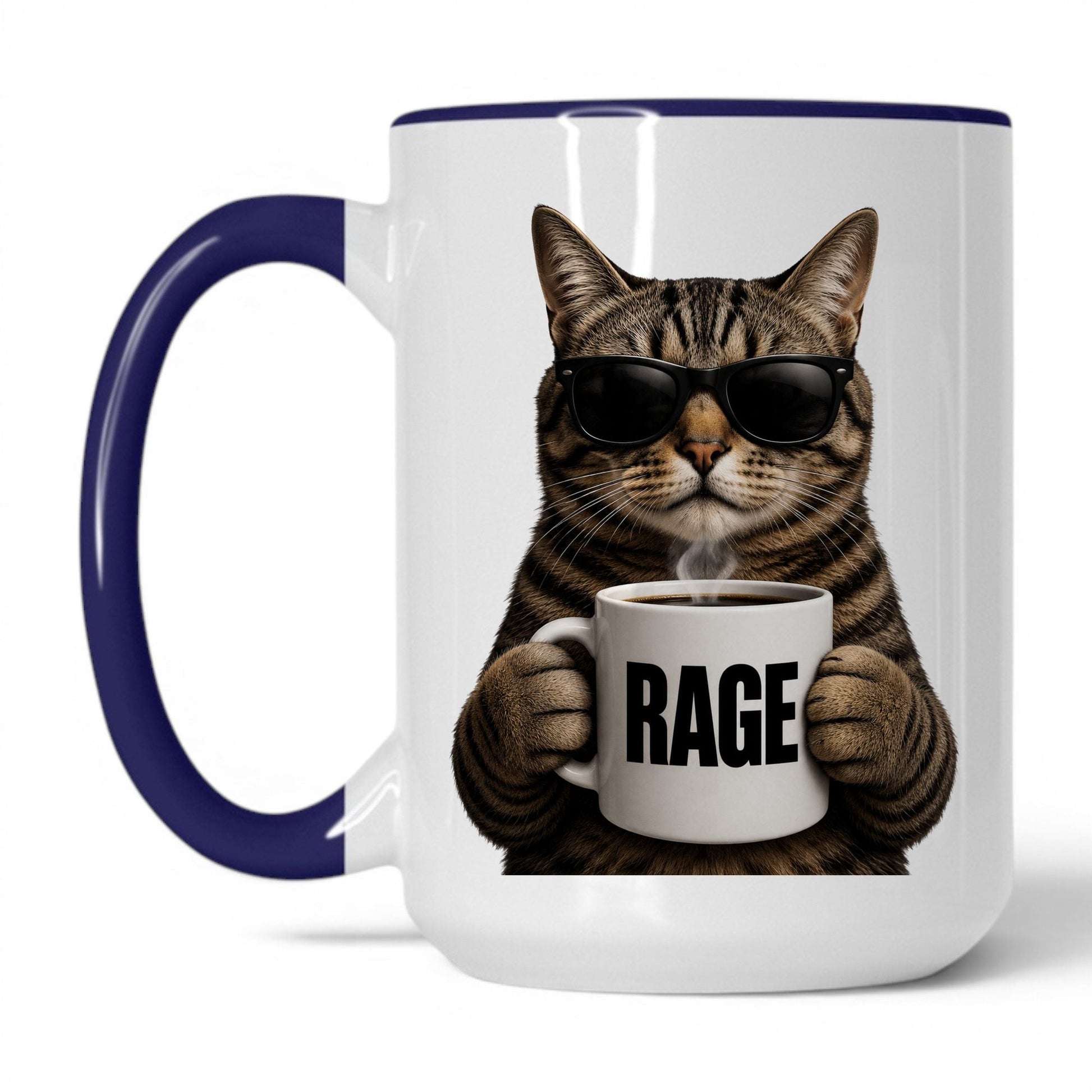 Tabby Cat Rage coffee mug 15oz midnight blue
