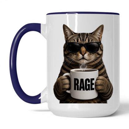 Tabby Cat Rage coffee mug 15oz midnight blue