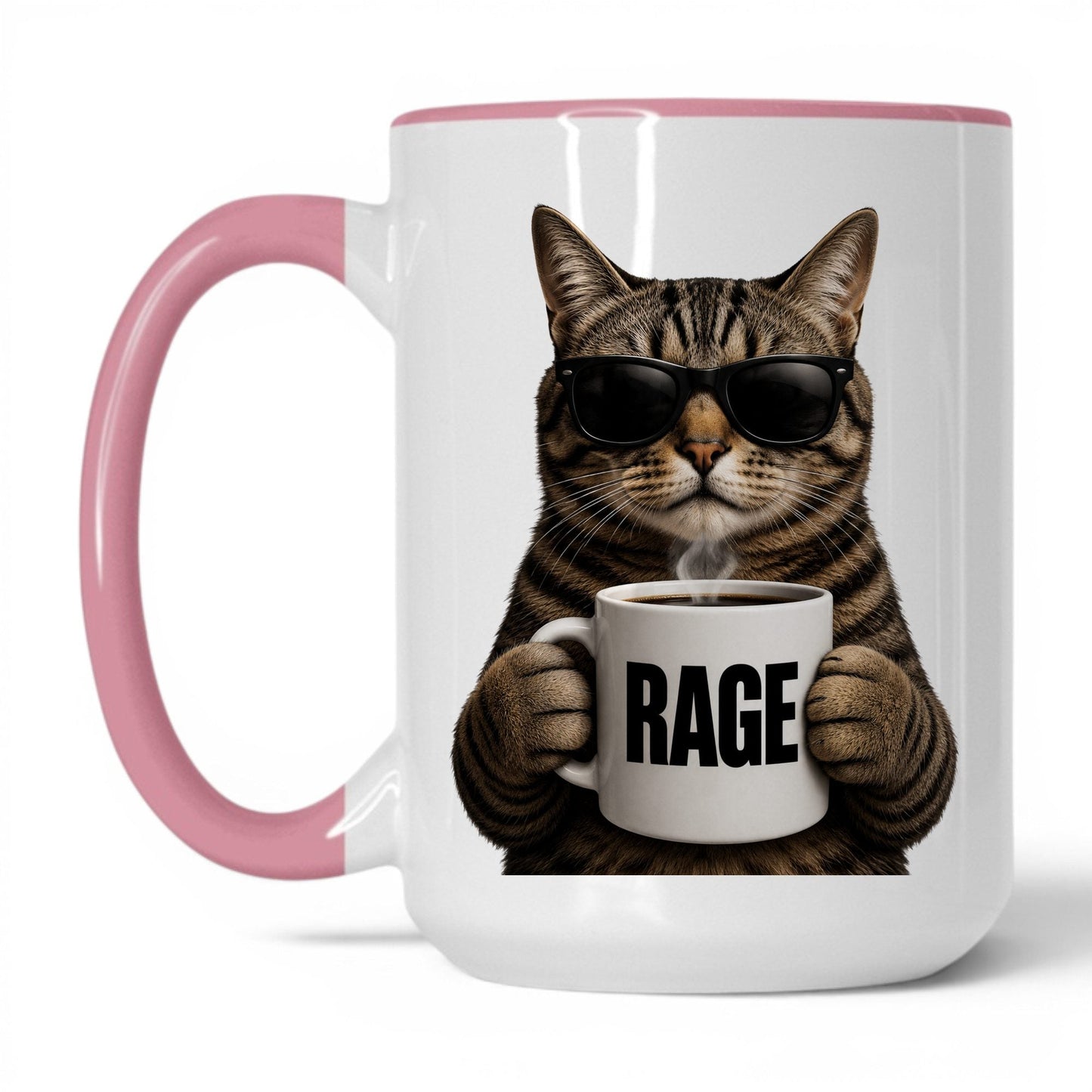 Tabby Cat Rage coffee mug 15oz pink