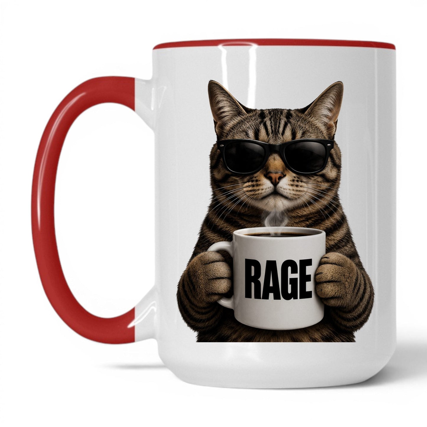 Tabby Cat Rage coffee mug 15oz red