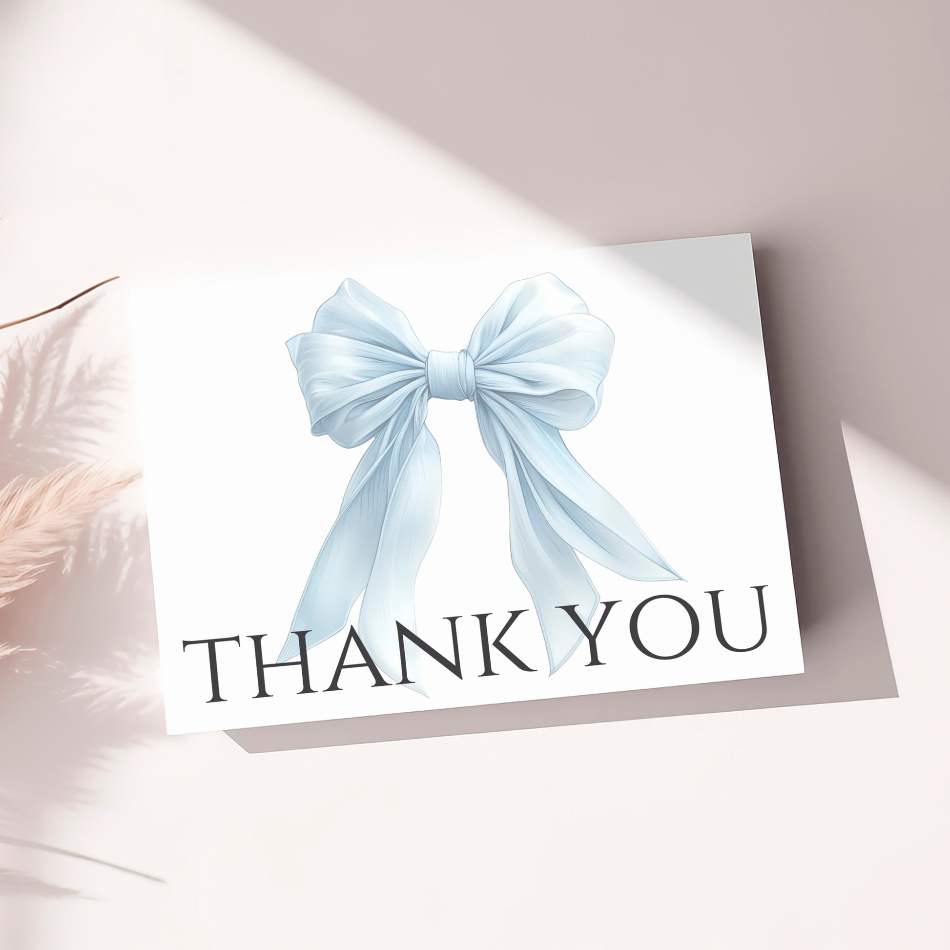 Editable Elegant Blue Bow Baby Shower Thank You Card Canva Template
