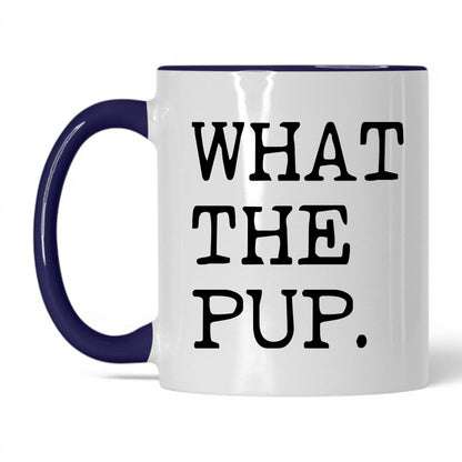 What the Pup 11oz white and midnight blue coffee mug