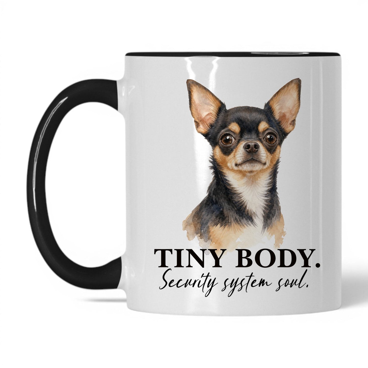 Tiny Body. Security System Soul — 11oz White Black coffee mug