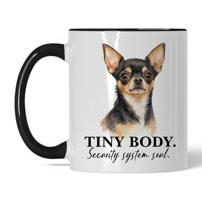 Tiny Body. Security System Soul — 11oz White Black coffee mug