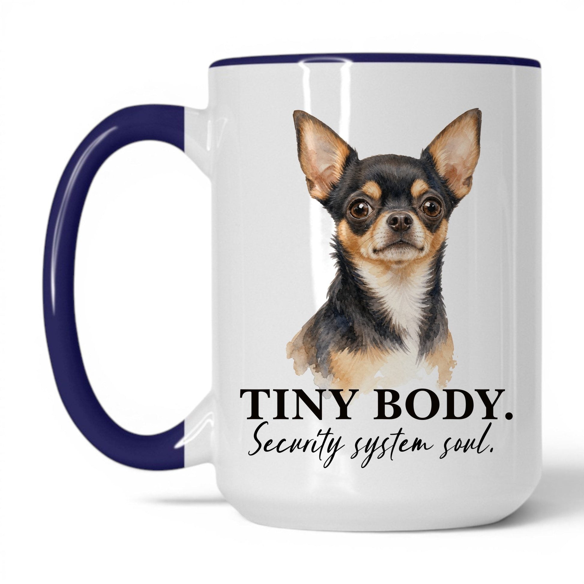 Tiny Body. Security System Soul — 15oz White Midnight Blue coffee mug
