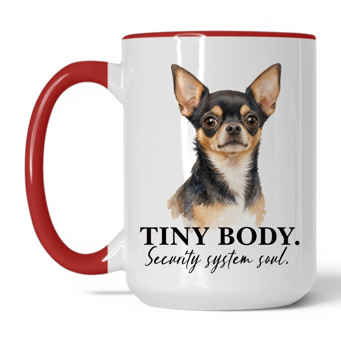 Tiny Body. Security System Soul — 15oz White Red coffee mug