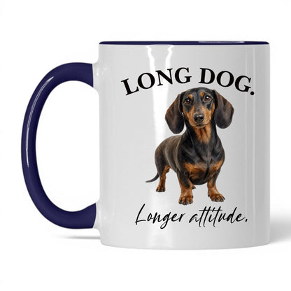 Long Dog. Longer Attitude — 11oz White Midnight Blue coffee mug