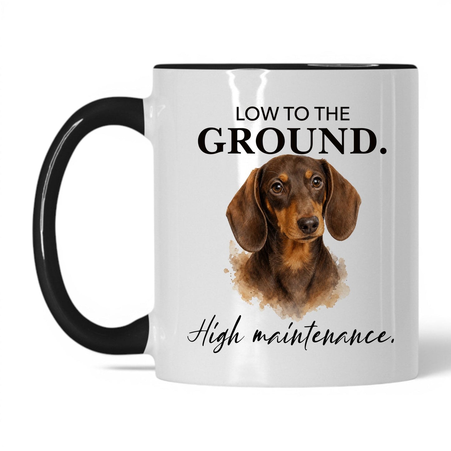 Low to the Ground. High Maintenance — 11oz White Black coffee mug