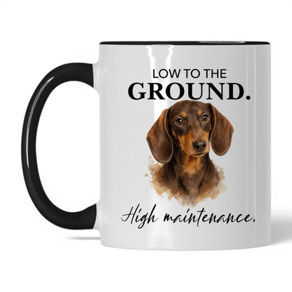 Low to the Ground. High Maintenance — 11oz White Black coffee mug