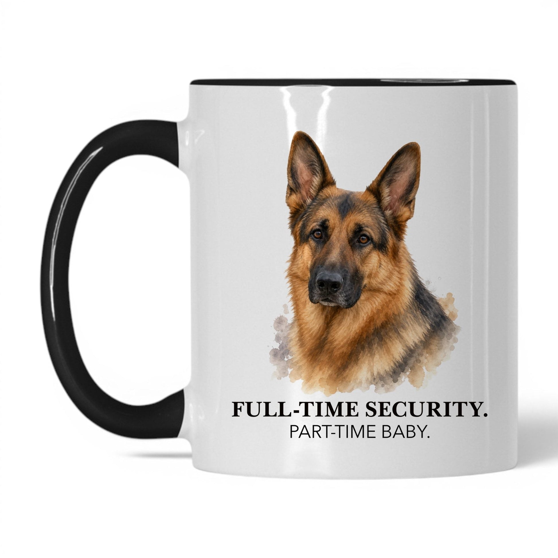 Full-Time Security. Part-Time Baby — 11oz White Black coffee mug