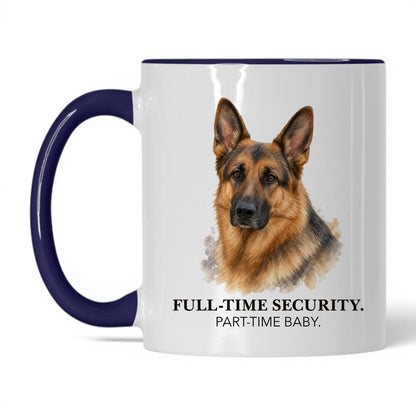 Full-Time Security. Part-Time Baby — 11oz White Midnight Blue coffee mug