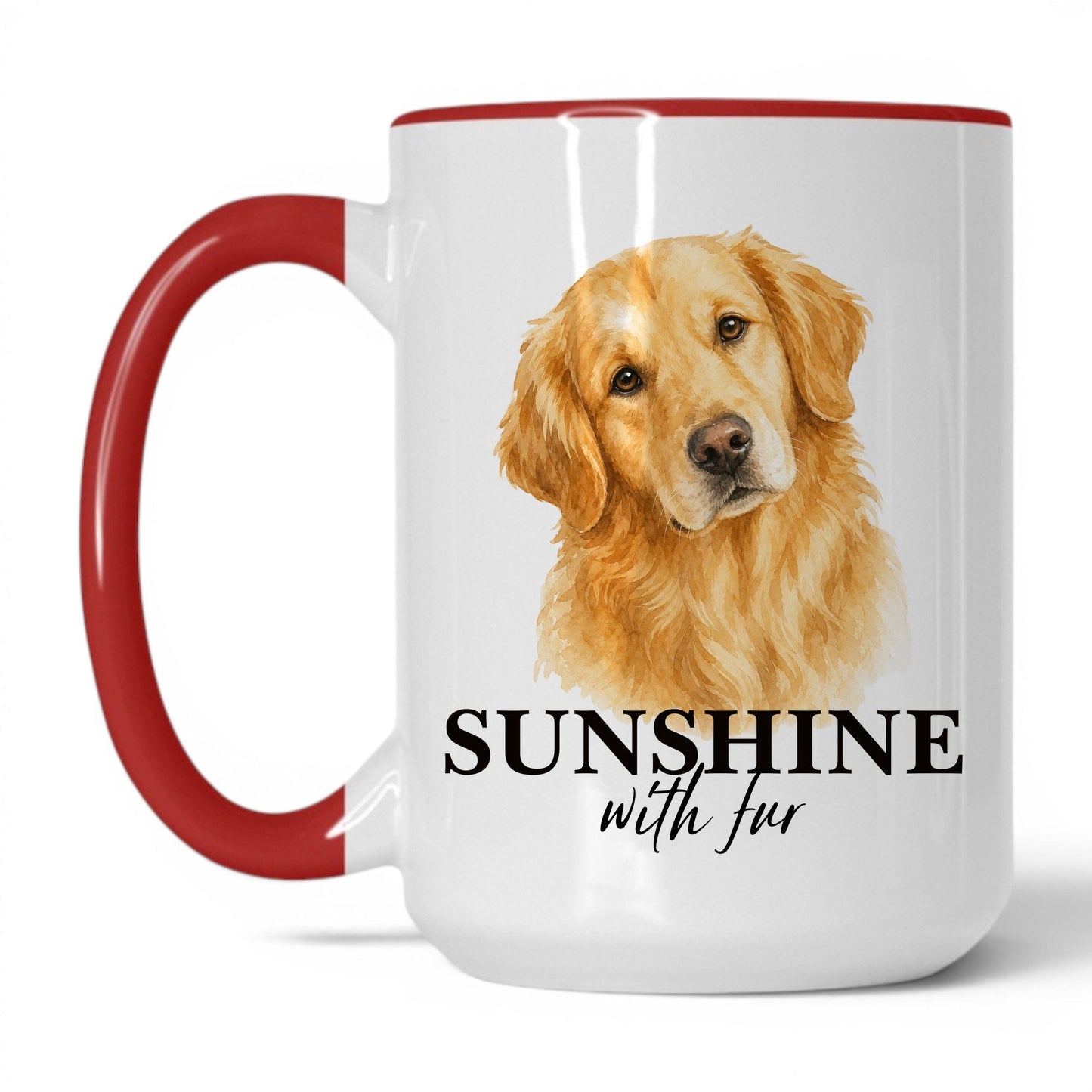Sunshine with Fur — 15oz White Red coffee mug