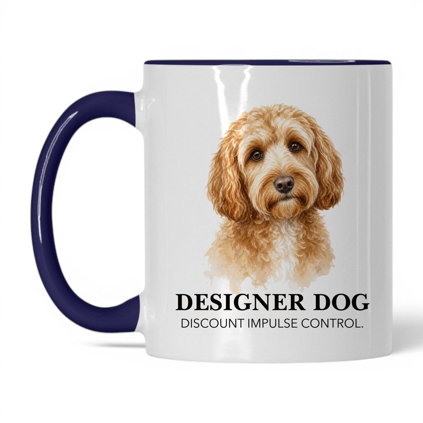 Designer Dog. Discount Impulse Control — 11oz White Midnight Blue coffee mug