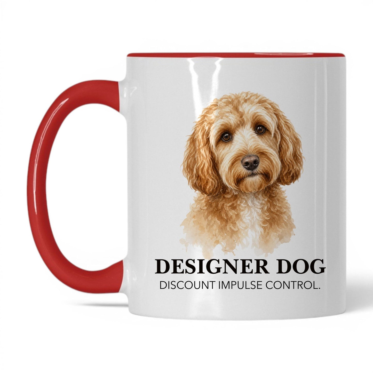 Designer Dog. Discount Impulse Control — 11oz White Red coffee mug