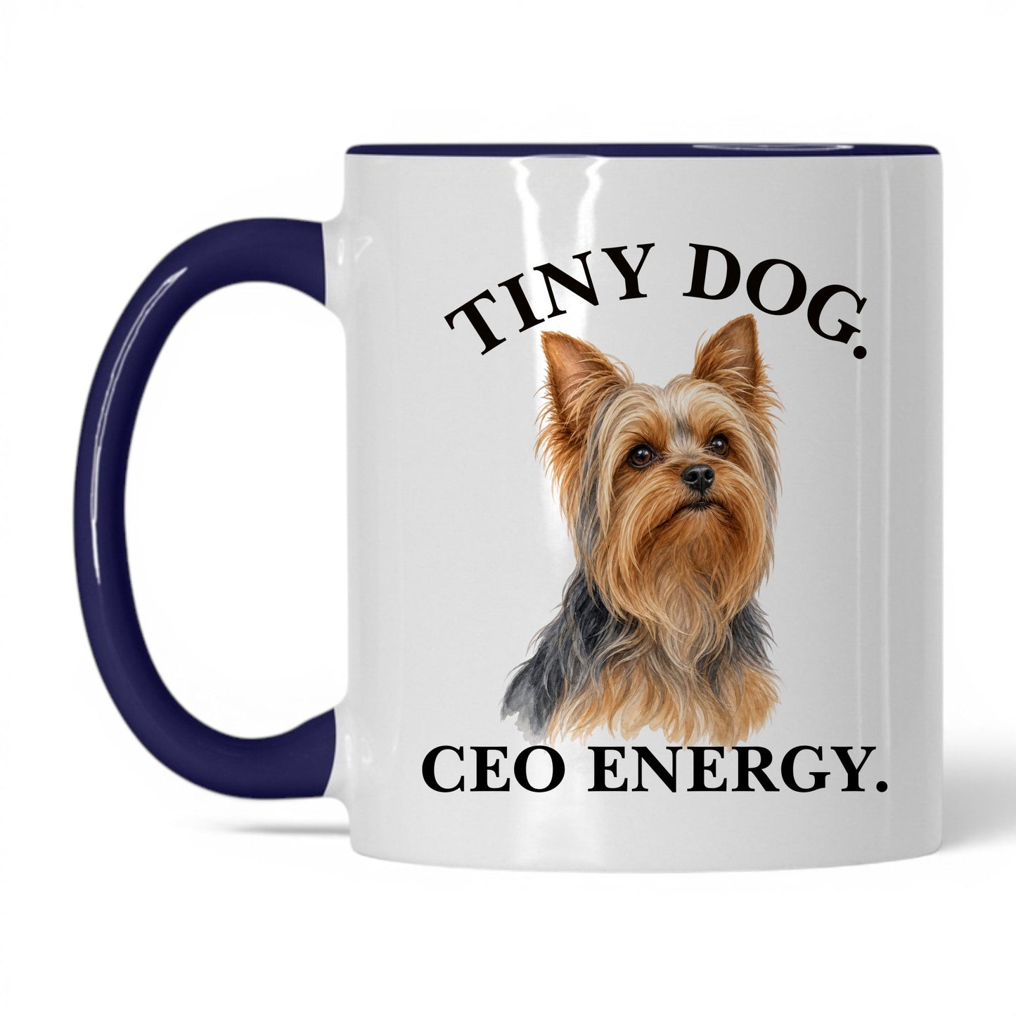 Tiny Dog. CEO Energy — 11oz White Midnight Blue coffee mug