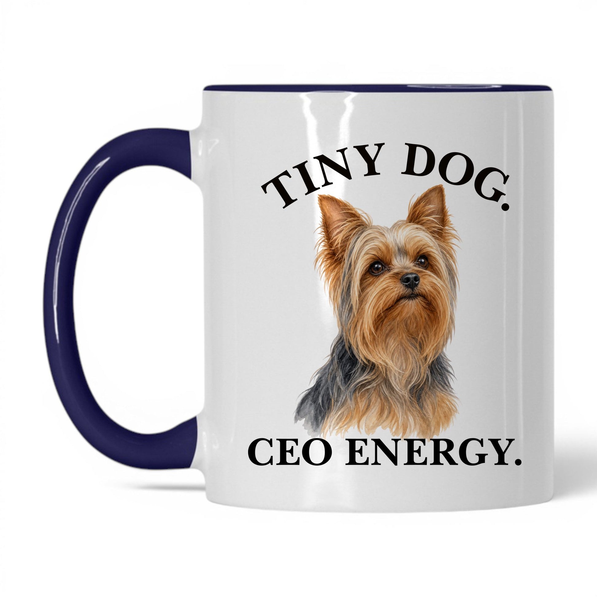 Tiny Dog. CEO Energy — 11oz White Midnight Blue coffee mug