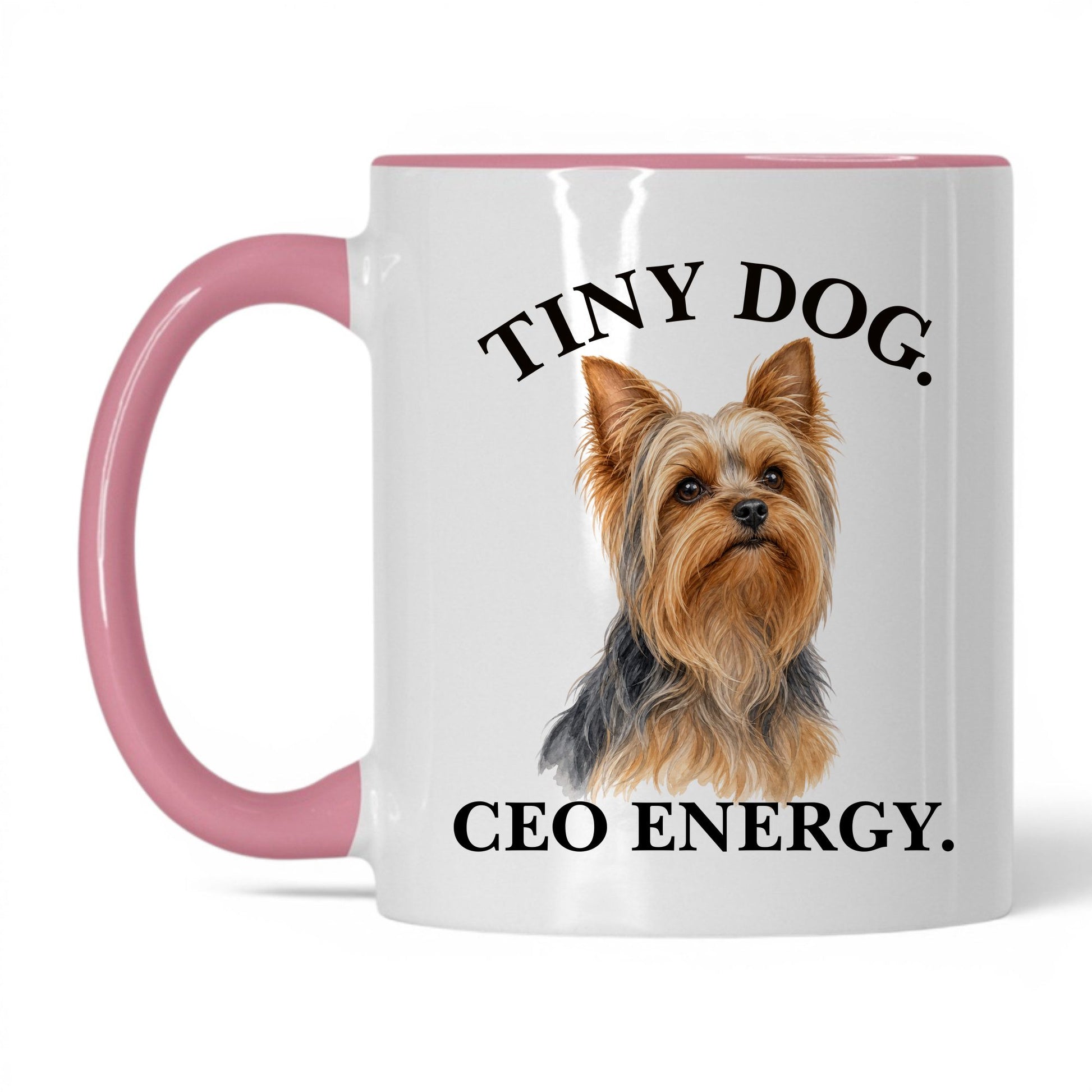 Tiny Dog. CEO Energy — 11oz White Pink coffee mug