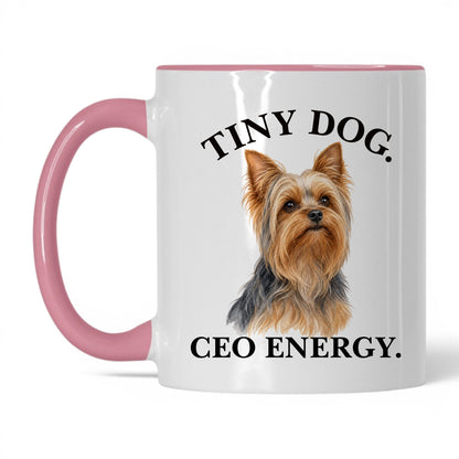 Tiny Dog. CEO Energy — 11oz White Pink coffee mug