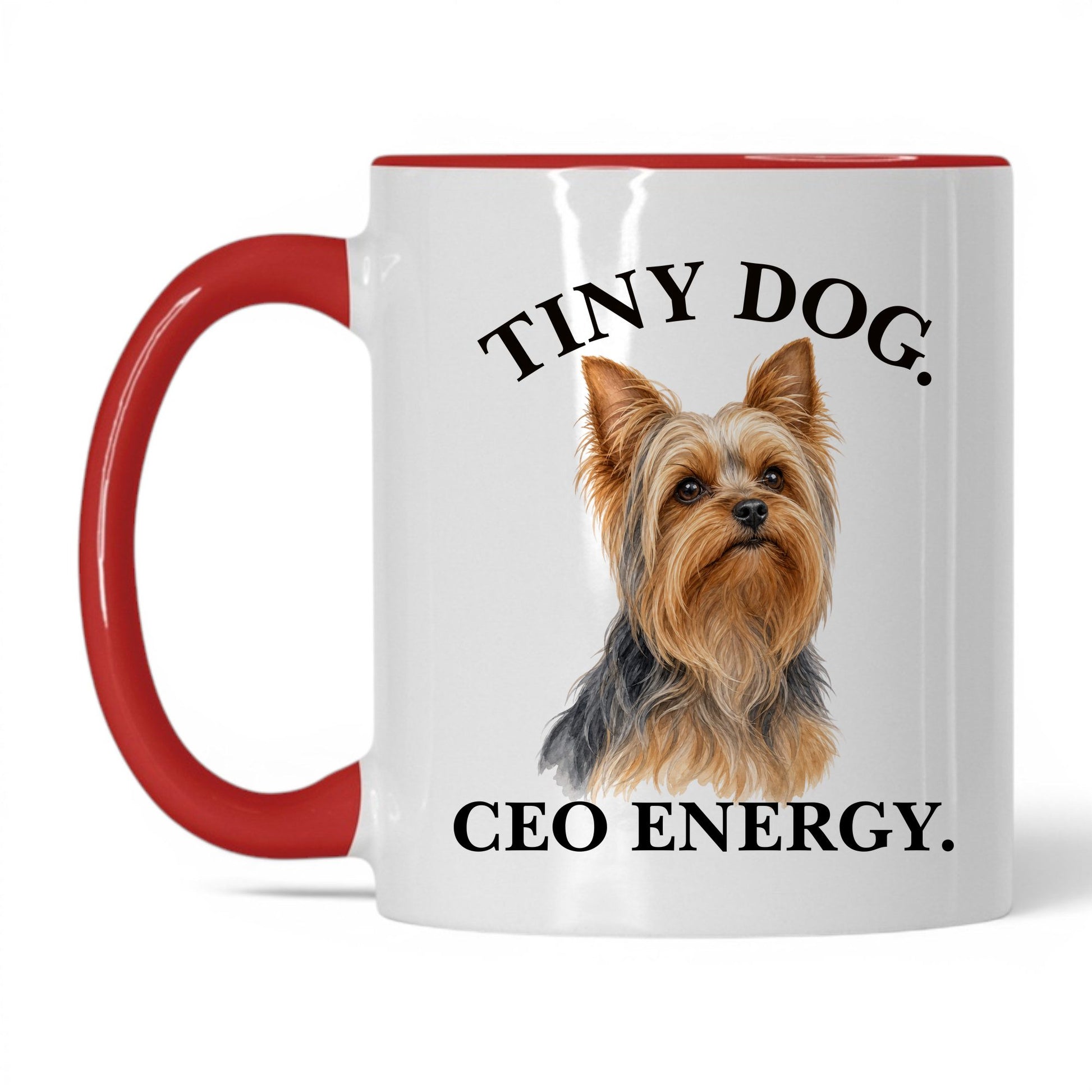 Tiny Dog. CEO Energy — 11oz White Red coffee mug