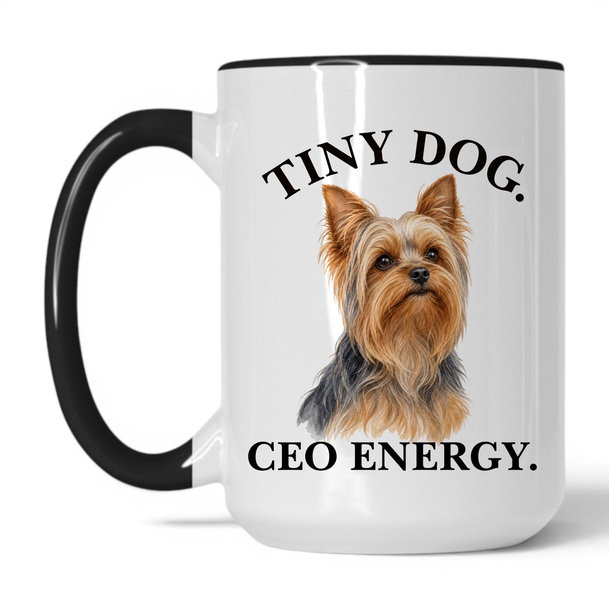 Tiny Dog. CEO Energy — 15oz White/Black coffee mug