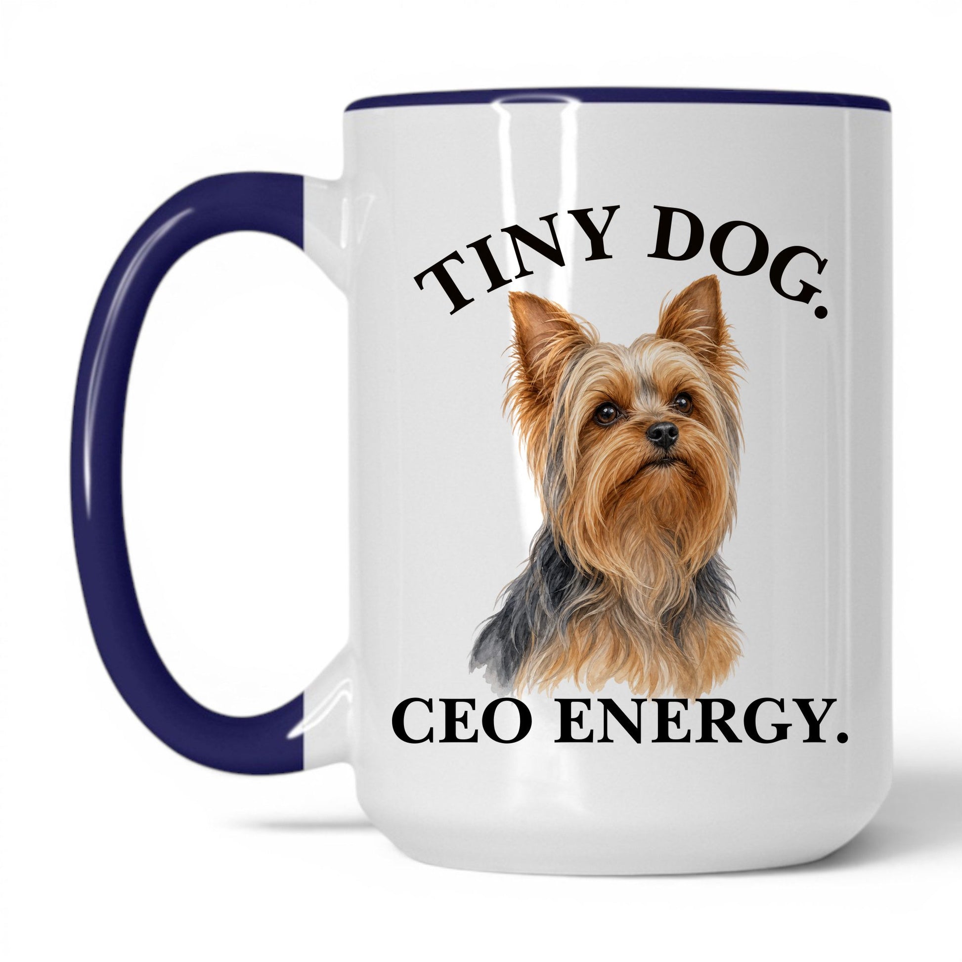 Tiny Dog. CEO Energy — 15oz White Midnight Blue coffee mug