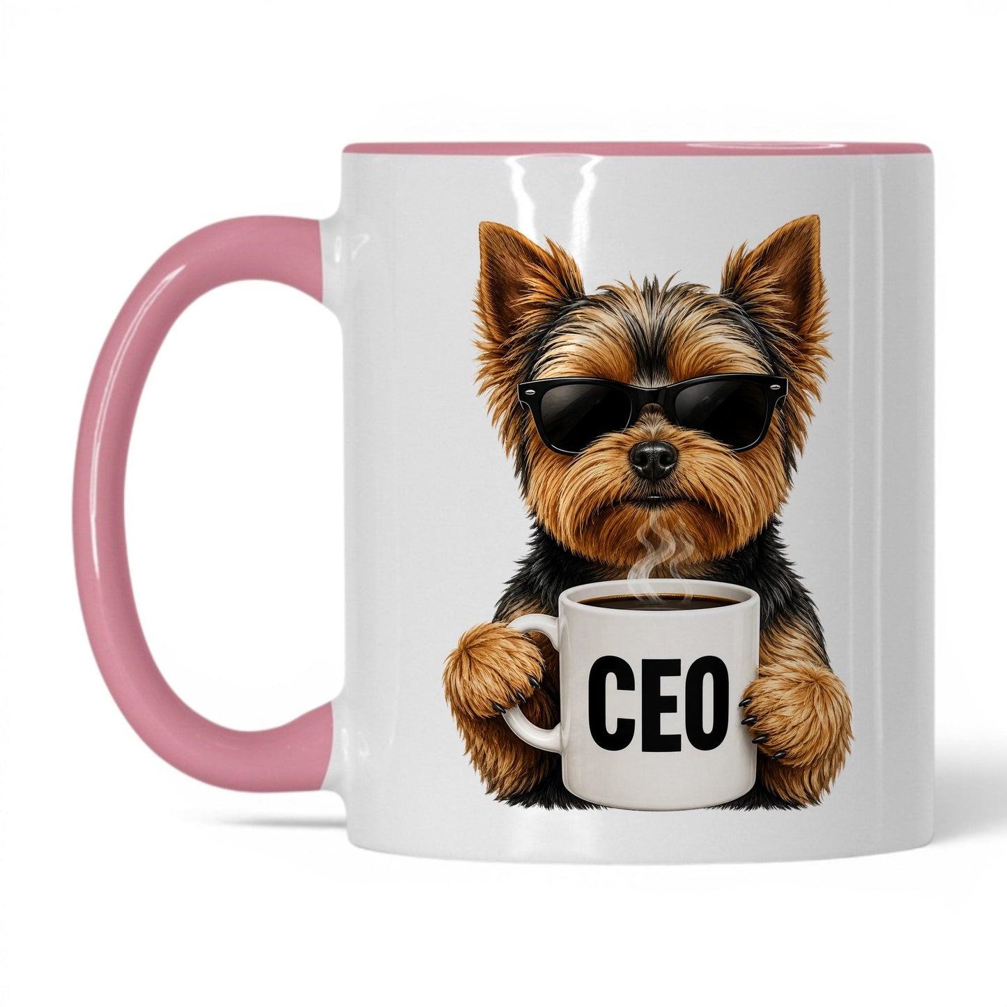 Yorkie CEO coffee mug — 11oz White Pink