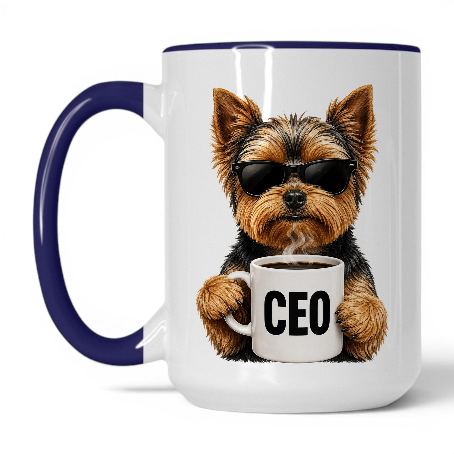 Yorkie CEO coffee mug — 15oz White Midnight Blue