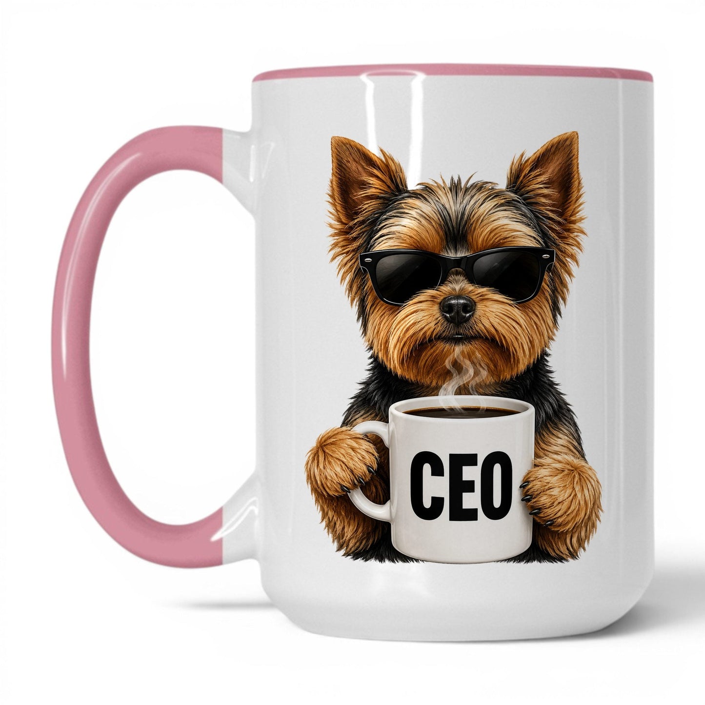 Yorkie CEO coffee mug — 15oz White Pink
