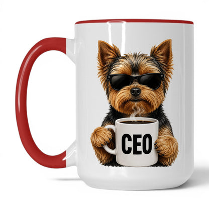 Yorkie CEO coffee mug — 15oz White Red