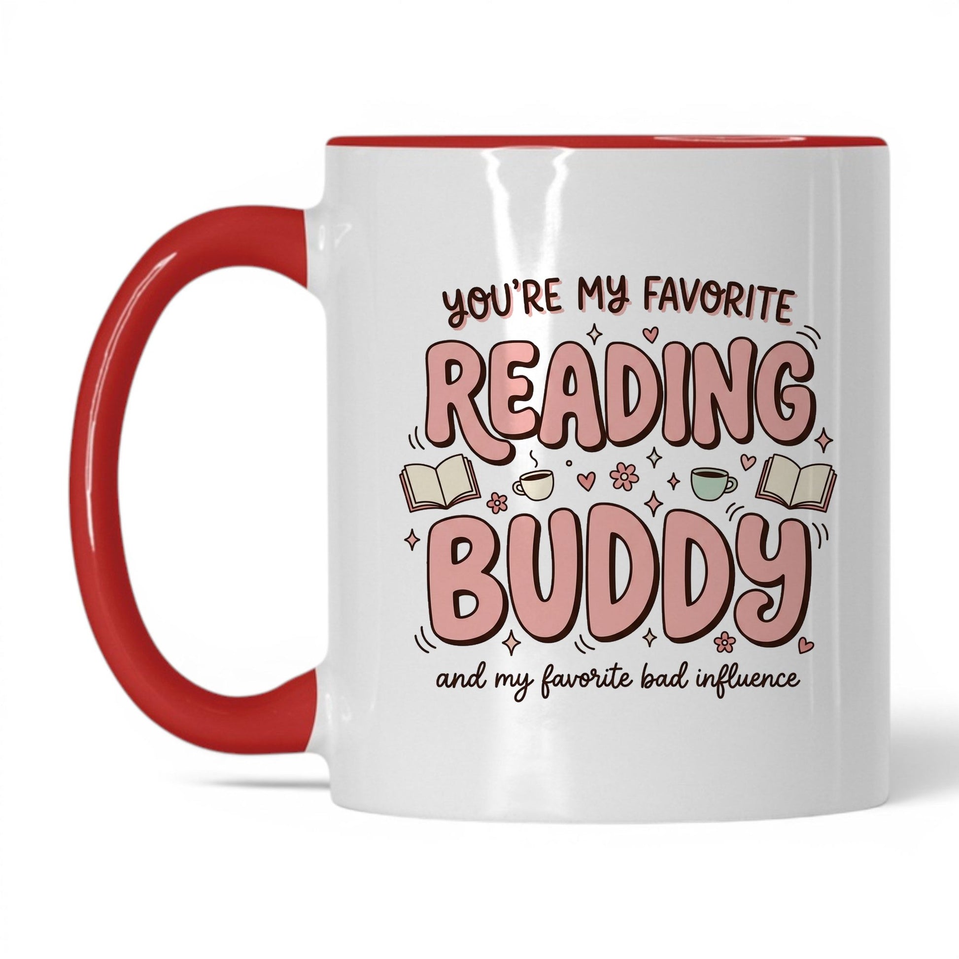 You’re My Favorite Reading Buddy doodle 11oz White Red coffee mug