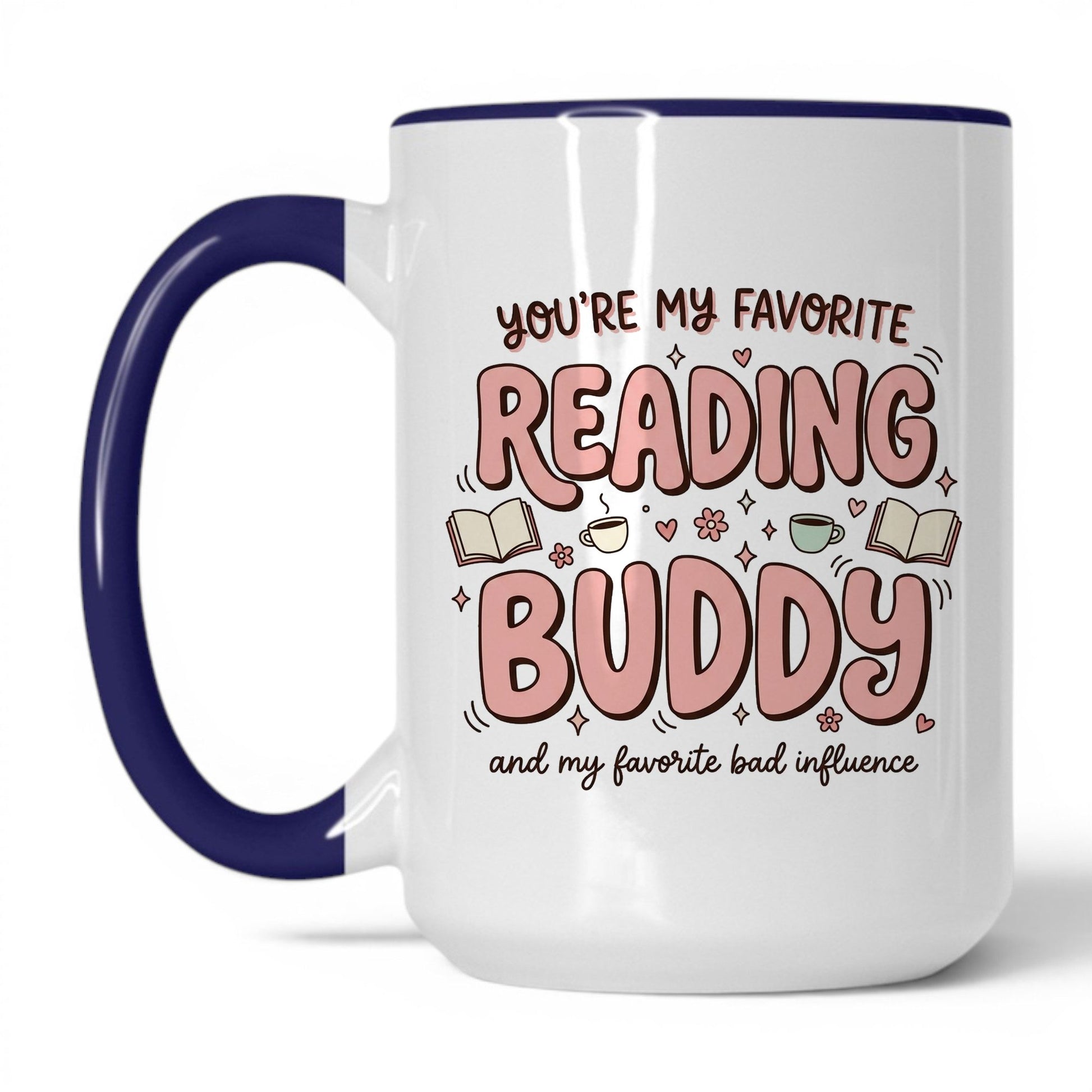 You’re My Favorite Reading Buddy doodle 15oz White Midnight Blue coffee mug
