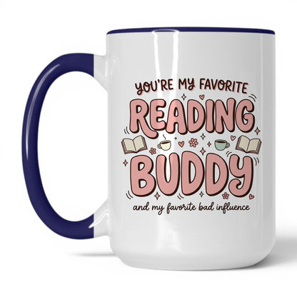 You’re My Favorite Reading Buddy doodle 15oz White Midnight Blue coffee mug
